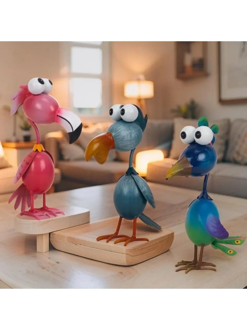 Outdoor Metal Bird Garden Decor - Flamingo, Peacock & Pelican Statues Set of 3